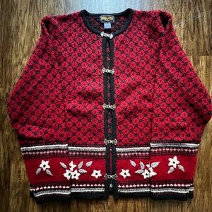 Woolrich Red and Black Cardigan Sweater